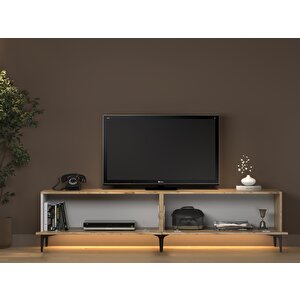 Napoli 200 Cm Led Işıklı Geniş Dolaplı Minifiksli  Tv Ünitesi - Tv Sehpası - Atlantik Çam