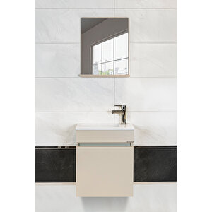 Fit Banyo Dolabı Seti (45 Cm Vizon Aynalı Lavabolu Mdf)