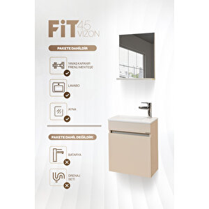 Fit Banyo Dolabı Seti (45 Cm Vizon Aynalı Lavabolu Mdf)