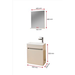 Fit Banyo Dolabı Seti (45 Cm Vizon Aynalı Lavabolu Mdf)