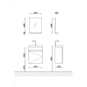 Fit Banyo Dolabı Seti (45 Cm Vizon Aynalı Lavabolu Mdf)