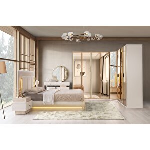 Plati̇n Köşe Mdf Bazalı Ledli̇ Yatak Odası Takımı