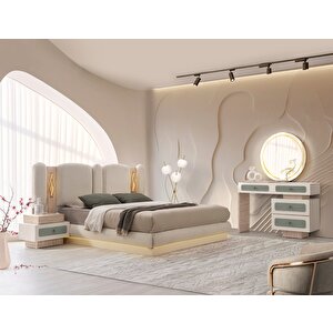 Turkuaz Mdf Bazalı Ledli̇ Yatak Odası Takımı