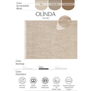 Olinda 1104 Bej Oturma Odası Salon Halı Yumuşak İskandinav Halı Yolluk Bukle Makine Halısı 80x600 cm