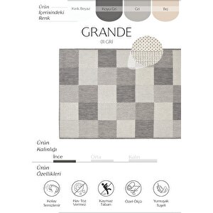 Grande 01 Gri Balkon Kilimi Dama Desenli Halı Antre Halısı Kaymaz Tabanlı mutfak kilimi 200x250 cm