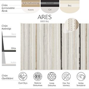 Ares 8803 İskandinav Halı Salon Halısı Bej Halı Koridor Halısı Kesme Halı Yolluk Oturma Odası Halı 80x600 cm