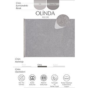 Olinda 1102 Gri Oturma Odası Salon Halı Yumuşak İskandinav Halı Yolluk Bukle Makine Halısı 100x500 cm