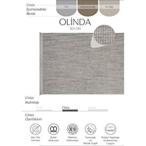 Olinda 1105 Gri Oturma Odası Halısı Yumuşak İskandinav Halı Yolluk Bukle Makine Halısı 120x650 cm