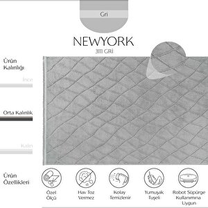 Newyork 3111 Gri Yumuşak Tuşeli Halı Kilim Salon Koridor Kesme Yolluk Dokuma Makine Halısı Gri
