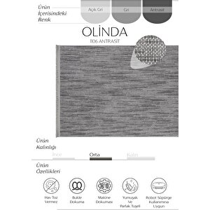 Olinda 1106 Antrasit Oturma Odası Salon Halı Yumuşak İskandinav Yolluk Bukle Makine Halısı 100x200 cm