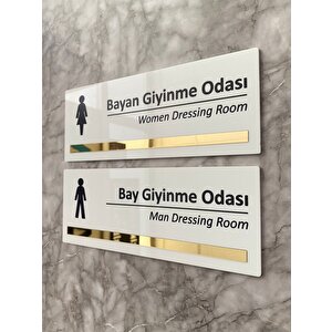Gold Aynalı Parlak Beyaz Seri Bay& Giyinme Odası Yönlendirme Levha Seti Kapı İsimliği