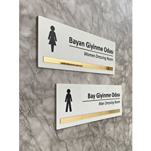 Gold Aynalı Parlak Beyaz Seri Bay& Giyinme Odası Yönlendirme Levha Seti Kapı İsimliği