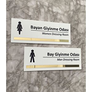 Gold Aynalı Parlak Beyaz Seri Bay& Giyinme Odası Yönlendirme Levha Seti Kapı İsimliği