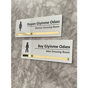 Gold Aynalı Parlak Beyaz Seri Bay& Giyinme Odası Yönlendirme Levha Seti Kapı İsimliği