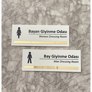 Gold Aynalı Parlak Beyaz Seri Bay& Giyinme Odası Yönlendirme Levha Seti Kapı İsimliği