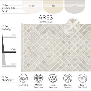 Ares 8802 Krem Halı İskandinav Salon Koridor Halısı Kesme Halı Yolluk Oturma Odası Halı 80x750 cm