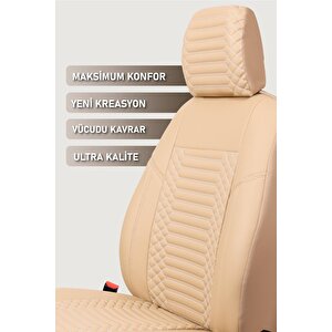 Seat İbiza Station Wagon Uyumlu Lüx Deri Oto Koltuk Kılıfı Ön Arka Takım Diamond Bej