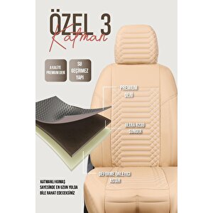 Renault Megane 2 Sedan 2002-2006 Uyumlu Lüx Deri Oto Koltuk Kılıfı Ön Arka Takım Diamond Bej