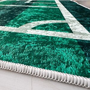 Futbol Sahası Temalı Çocuk Bebek Genç Odası Eğitici Oyun Kaymaz Taban Yıkanabilir Yeşil Beyaz Halı 140x200 cm