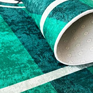 Futbol Sahası Temalı Çocuk Bebek Genç Odası Eğitici Oyun Kaymaz Taban Yıkanabilir Yeşil Beyaz Halı 100x150 cm