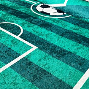 Futbol Sahası Temalı Çocuk Bebek Genç Odası Eğitici Oyun Kaymaz Taban Yıkanabilir Yeşil Beyaz Halı