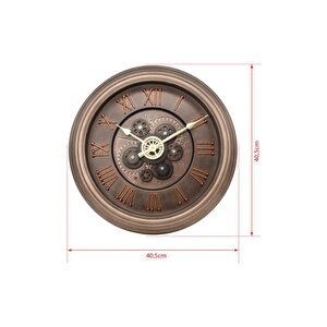 Efe Mark Premium Serisi Antik Eskitme Kadranlı Döner Çarklı Ev Ve Ofis Duvar Saati Roma Rakamlı 40 Cm Bronz