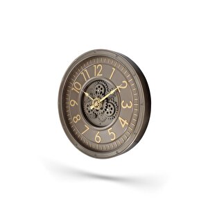 Efe Mark Premium Serisi Antik Eskitme Kadranlı Döner Çarklı 60 Santimetre Ev Ve Ofis Duvar Saati Latin Rakamlı Bronz