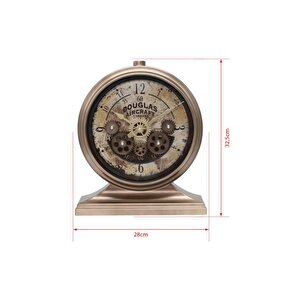 Efe Mark Premium Serisi Antik Eskitme Kadranlı Döner Çarklı 32x28 Cm Ev Ve Ofis Masa Ve Duvar Saati Rakamlı Bronz