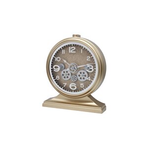Efe Mark Premium Serisi Modern Kadranlı Döner Çarklı 32x28 Cm Ev Ve Ofis Masa Ve Duvar Saati Rakamlı Simli Gold