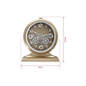 Efe Mark Premium Serisi Modern Kadranlı Döner Çarklı 32x28 Cm Ev Ve Ofis Masa Ve Duvar Saati Rakamlı Simli Gold