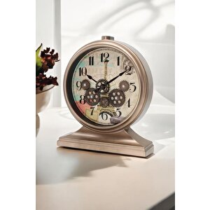 Efe Mark Premium Serisi Modern Kadranlı Döner Çarklı 32x28 Cm Ev Ve Ofis Masa Ve Duvar Saati Rakamlı Bronz