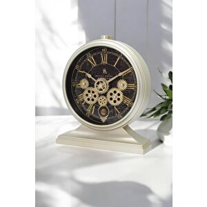 Efe Mark Premium Serisi Antik Eskitme Kadranlı Döner Çarklı 32x28 Cm Ev Ve Ofis Masa Ve Duvar Saati Roma Rakamlı Kum Rengi