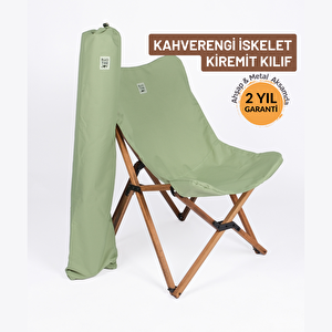 Ahşap Katlanır Kamp & Bahçe Sandalyesi – Kahverengi Iskelet - Su Yeşili Kılıf