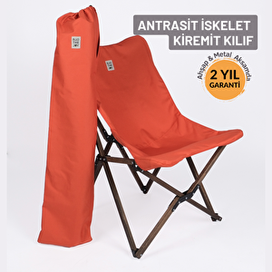 Ahşap Katlanır Kamp & Bahçe Sandalyesi – Antrasit Iskelet - Kiremit Kılıf