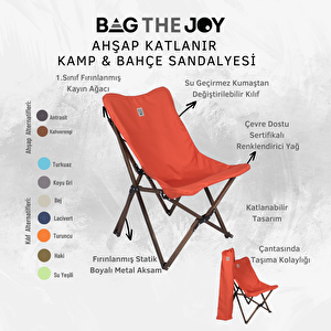 Bag The Joy Ahşap Katlanır Kamp & Bahçe Sandalyesi – Antrasit Iskelet - Kiremit Kılıf