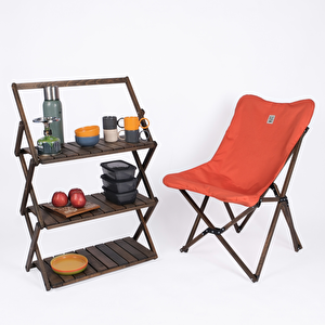 Bag The Joy Ahşap Katlanır Kamp & Bahçe Sandalyesi – Antrasit Iskelet - Kiremit Kılıf