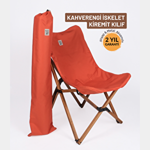 Ahşap Katlanır Kamp & Bahçe Sandalyesi – Kahverengi Iskelet - Kiremit Kılıf