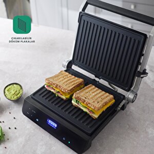 Homend Grilliant 1343h Cam Yüzeyli, 5 Hazır Programlı, Döküm Plakalı, Led Ekranlı Konuşan Tost Ve Izgara Makinesi