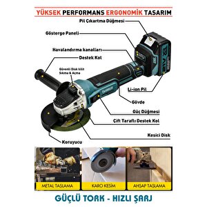 21v Çift Akülü Kömürsüz Şarjlı 125mm Avuç Taşlama