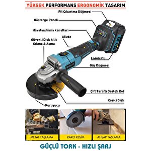 21v Çift Akülü 125mm Kömürsüz Şarjlı Taşlama