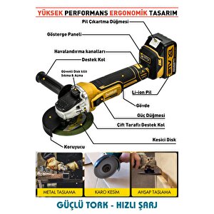 21v Çift Akülü Kömürsüz Şarjlı 125mm Avuç Taşlama