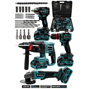 Profesyonel 21v Darbeli Kömürsüz Taşlama & Kırıcı Delici Hilti & Somun Sıkma Sökme & Akülü Vidalama 4'lü Set