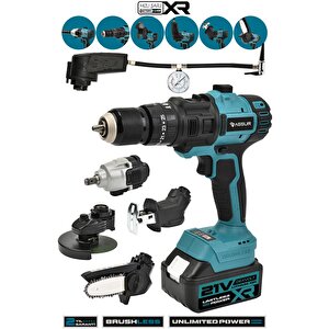 21v 6 Başlıklı Set Hava Pompası Vidalama Testere Tilki Kuyruğu Taşlama Somun Sökme 5026 Mavi