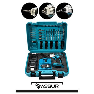 Assur 21v Çift Akü Kömürsüz Darbeli Vidalama 450nm Somun Sıkma Sökme Matkap