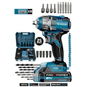 Pro 21v Çift Akülü Vidalama Çelik Mandren Kömürsüz Motor Darbeli Şarjlı Matkap