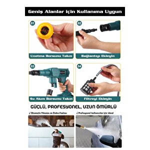 21v Kömürsüz Motor Yüksek Basınçlı Akülü Oto Araba Yıkama Makinesi Şarjlı 21 watt