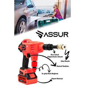 21v Yüksek Basınçlı Kömürsüz Motor Akülü Oto Araba Yıkama Makinesi Şarjlı