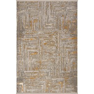 Venedik Turuncu Gri Halı Soyut Geometrik Desenli Dokuma Modern Oturma Odası Salon Halısı 120x250 cm