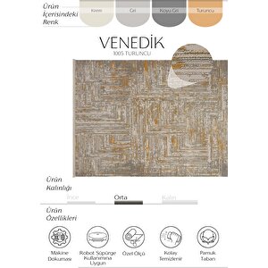 Venedik Turuncu Gri Halı Soyut Geometrik Desenli Dokuma Modern Oturma Odası Salon Halısı 120x250 cm