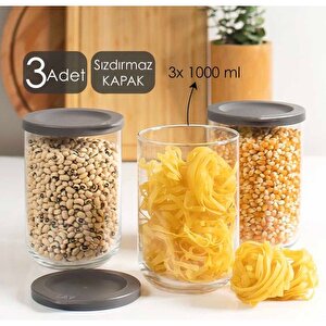 Duo Saklama Kabı 3 Lü - Cam Kavanoz Erzak Saklama Kabı Seti Takımı Gri 1000 Ml.